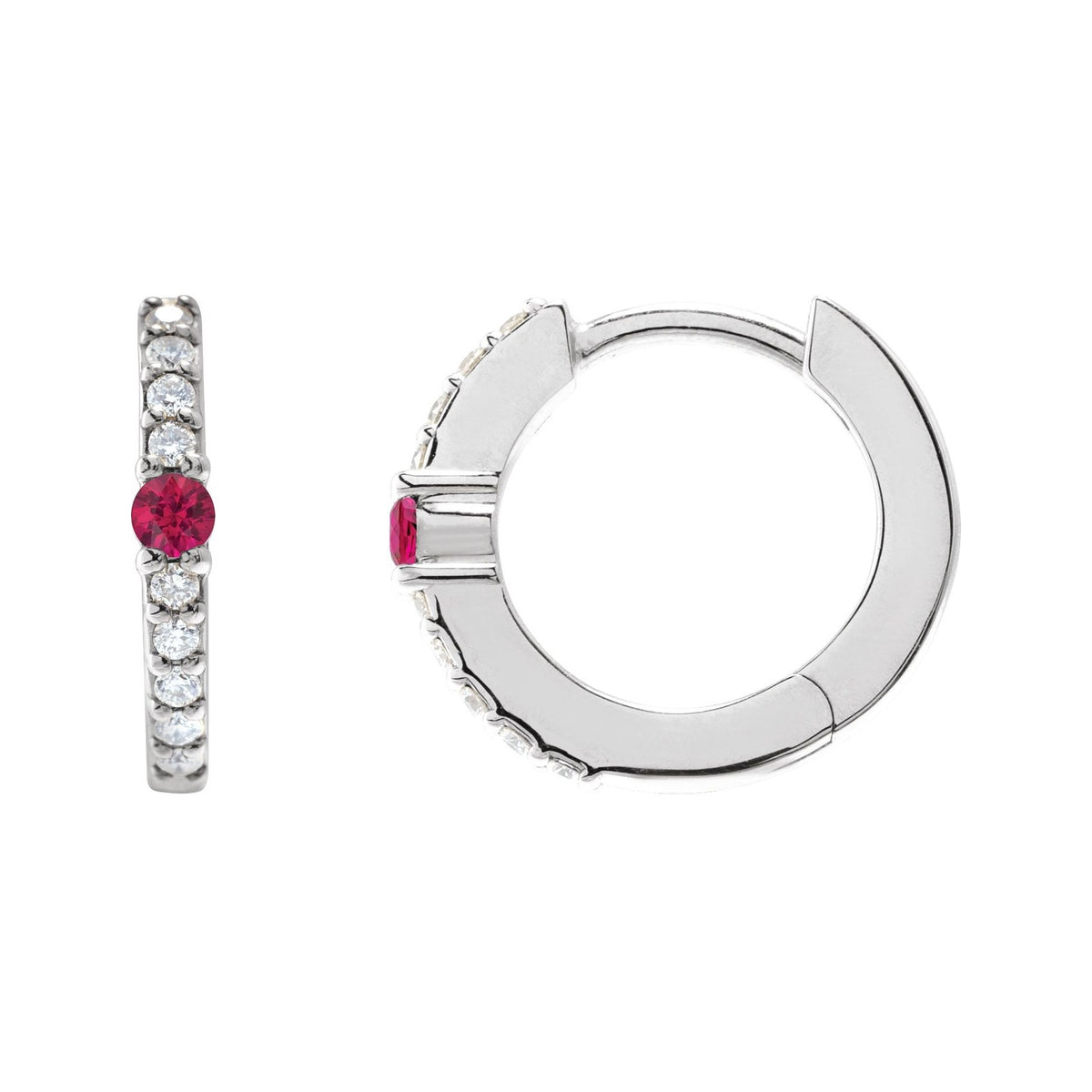 Sapphire Row Lab-Grown Gemstone Pavé Accented Hoop Earrings - Ruby, Platinum