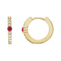 Sapphire Row Lab-Grown Gemstone Pavé Accented Hoop Earrings - Ruby, 14K Yellow Gold