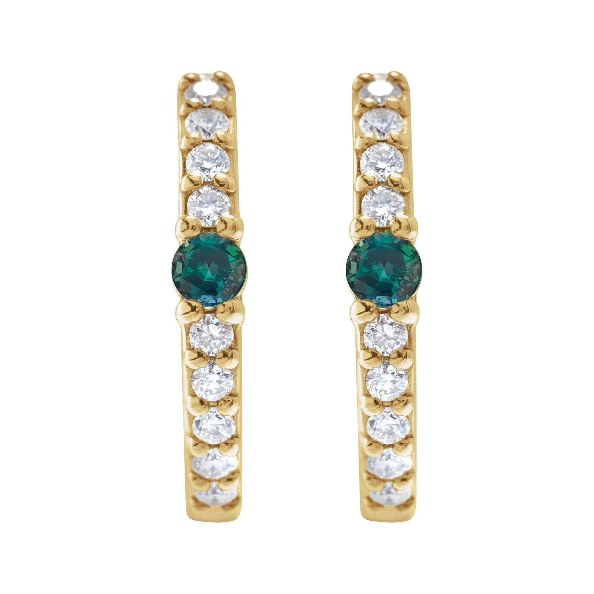 Sapphire Row Lab-Grown Gemstone Pavé Accented Hoop Earrings - Alexandrite, 14K Yellow Gold (view 2)