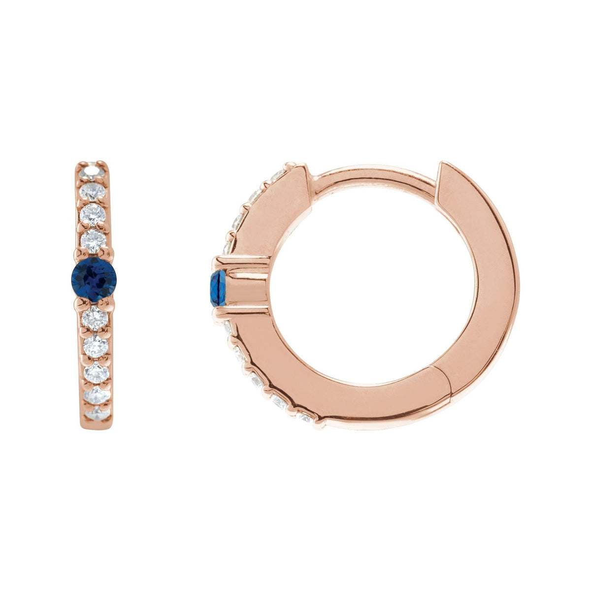 Sapphire Row Lab-Grown Gemstone Pavé Accented Hoop Earrings - Blue Sapphire, 14K Rose Gold