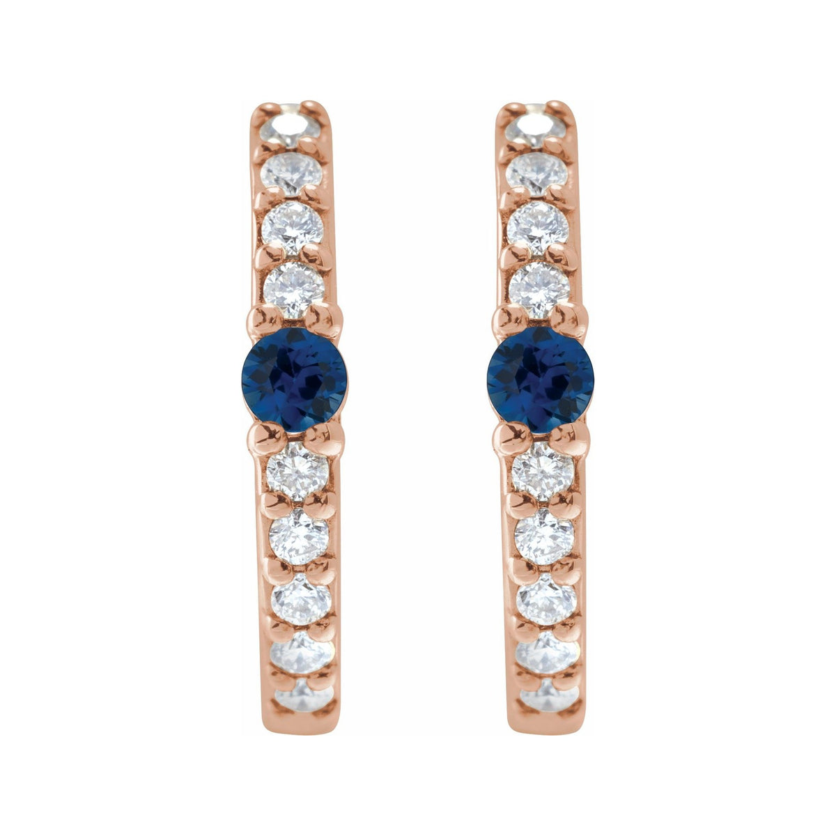 Sapphire Row Lab-Grown Gemstone Pavé Accented Hoop Earrings - Blue Sapphire, 14K Rose Gold (view 2)
