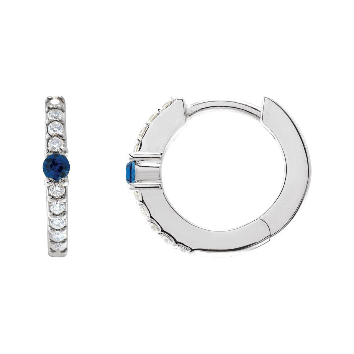 Sapphire Row Lab-Grown Gemstone Pavé Accented Hoop Earrings - Blue Sapphire, 14K White Gold