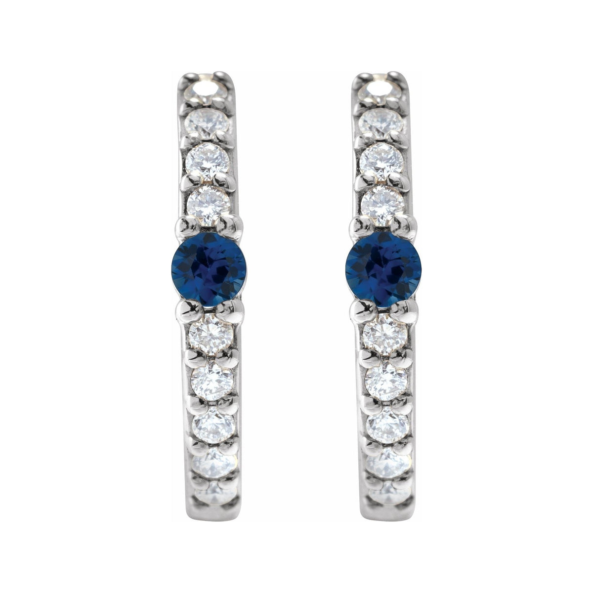 Sapphire Row Lab-Grown Gemstone Pavé Accented Hoop Earrings - Blue Sapphire, Platinum (view 2)