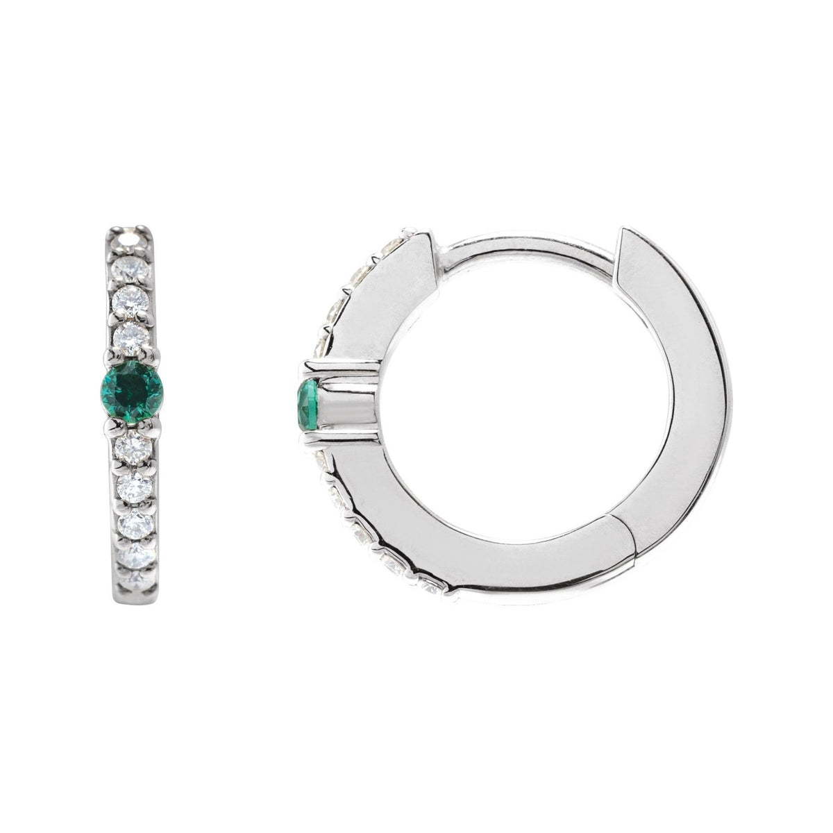 Sapphire Row Lab-Grown Gemstone Pavé Accented Hoop Earrings - Emerald, 14K White Gold