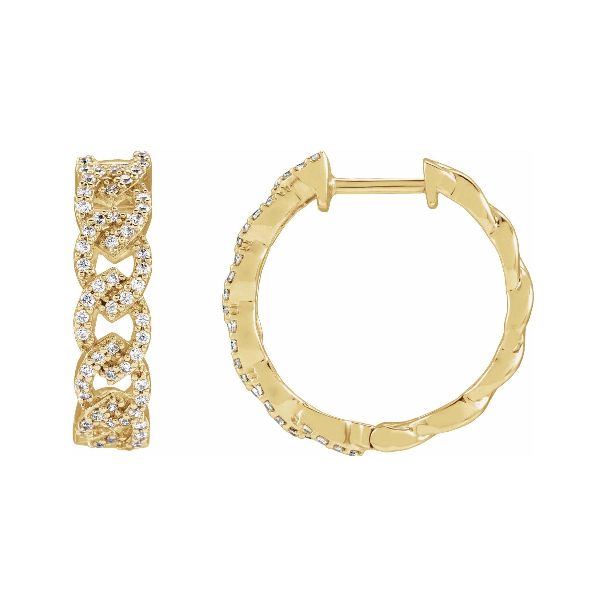 Sapphire Row Lab-Grown Diamond Pavé Chain Link Hoop Earrings - 14K Yellow Gold