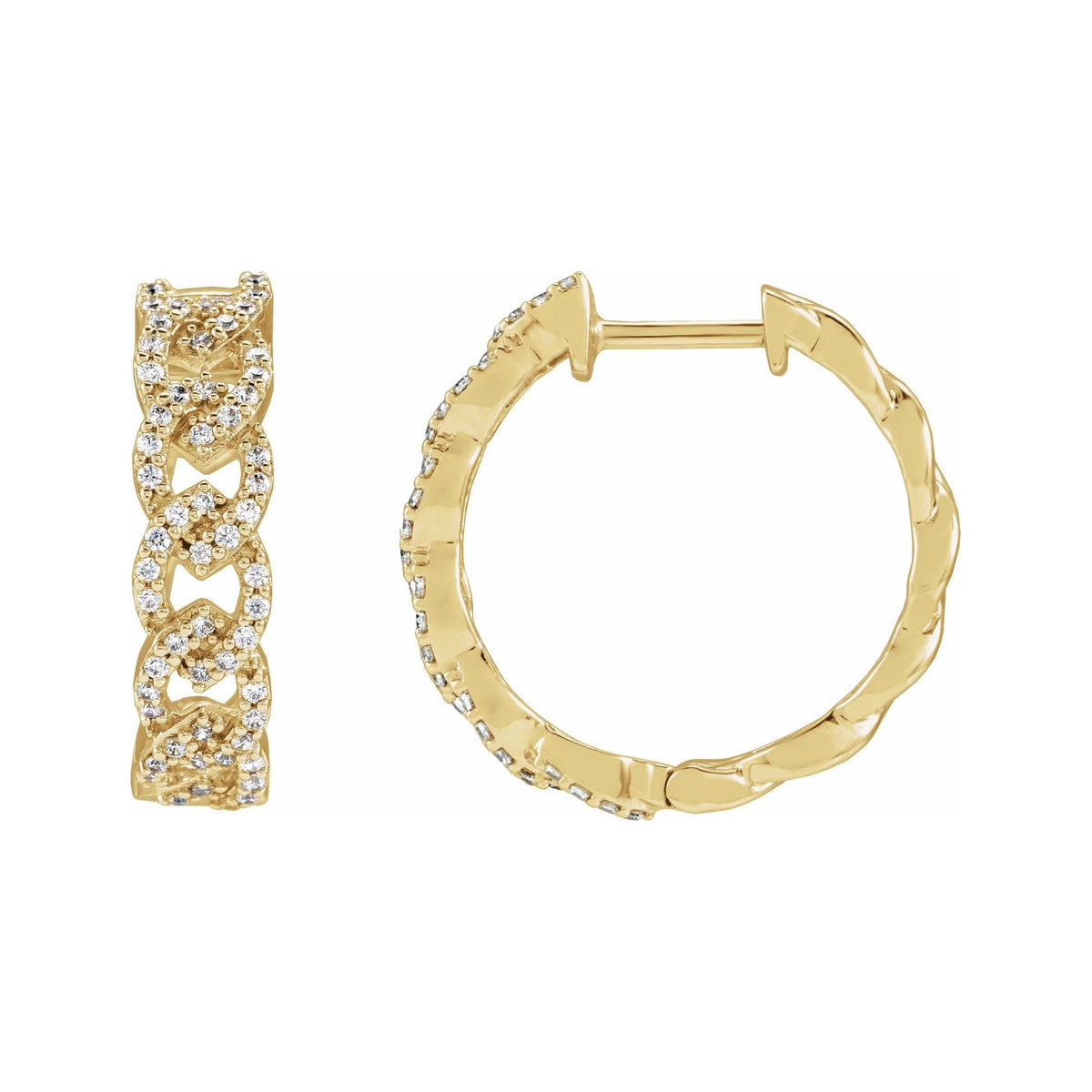 Sapphire Row Lab-Grown Diamond Pavé Chain Link Hoop Earrings - 14K Yellow Gold