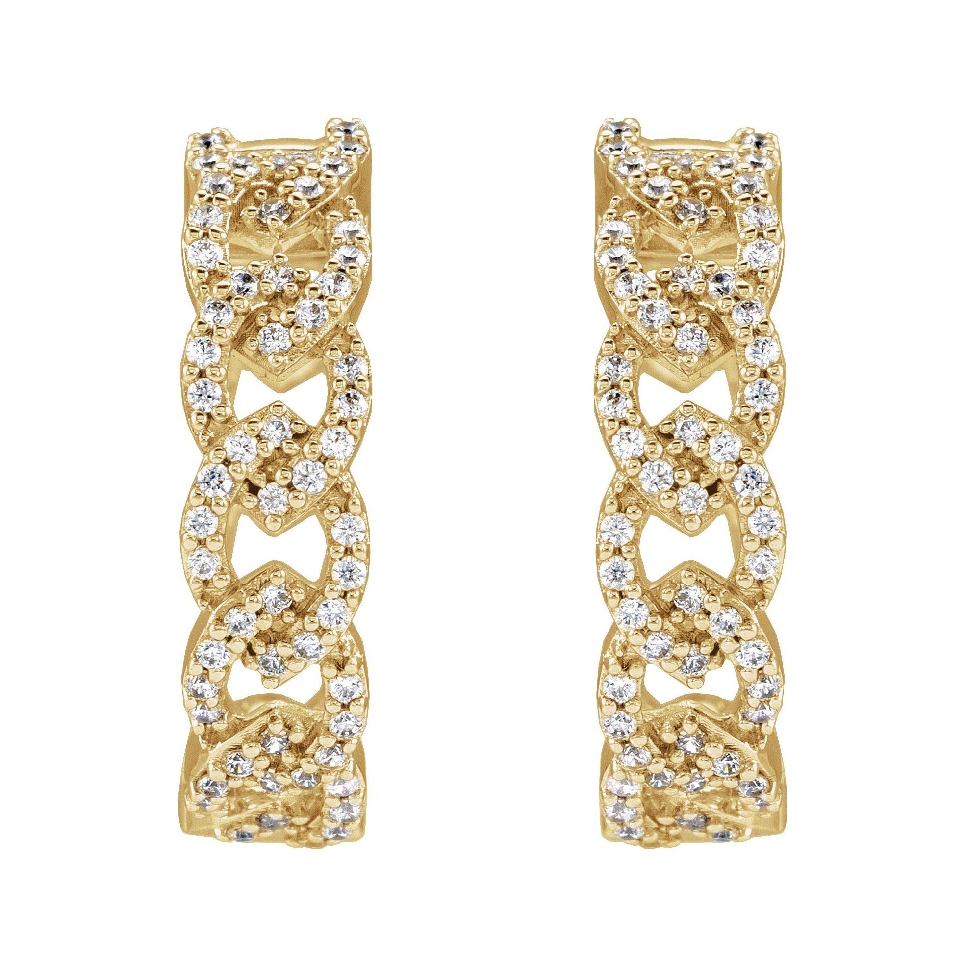 Sapphire Row Lab-Grown Diamond Pavé Chain Link Hoop Earrings - 14K Yellow Gold (view 2)