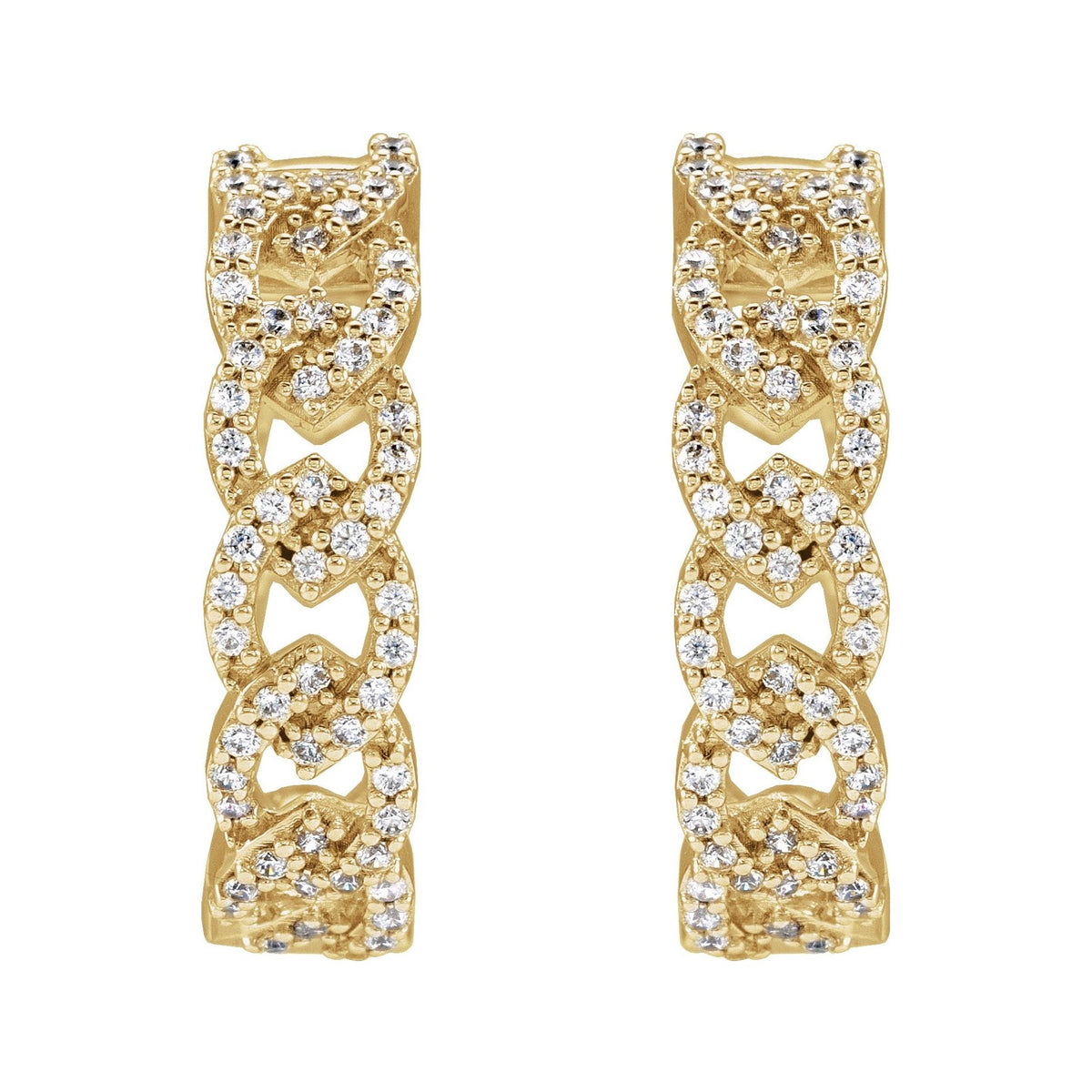 Sapphire Row Lab-Grown Diamond Pavé Chain Link Hoop Earrings - 14K Yellow Gold (view 2)