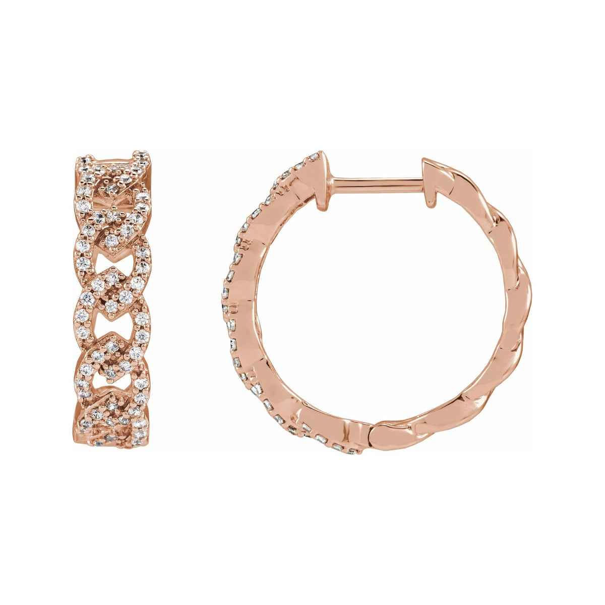 Sapphire Row Lab-Grown Diamond Pavé Chain Link Hoop Earrings - 14K Rose Gold