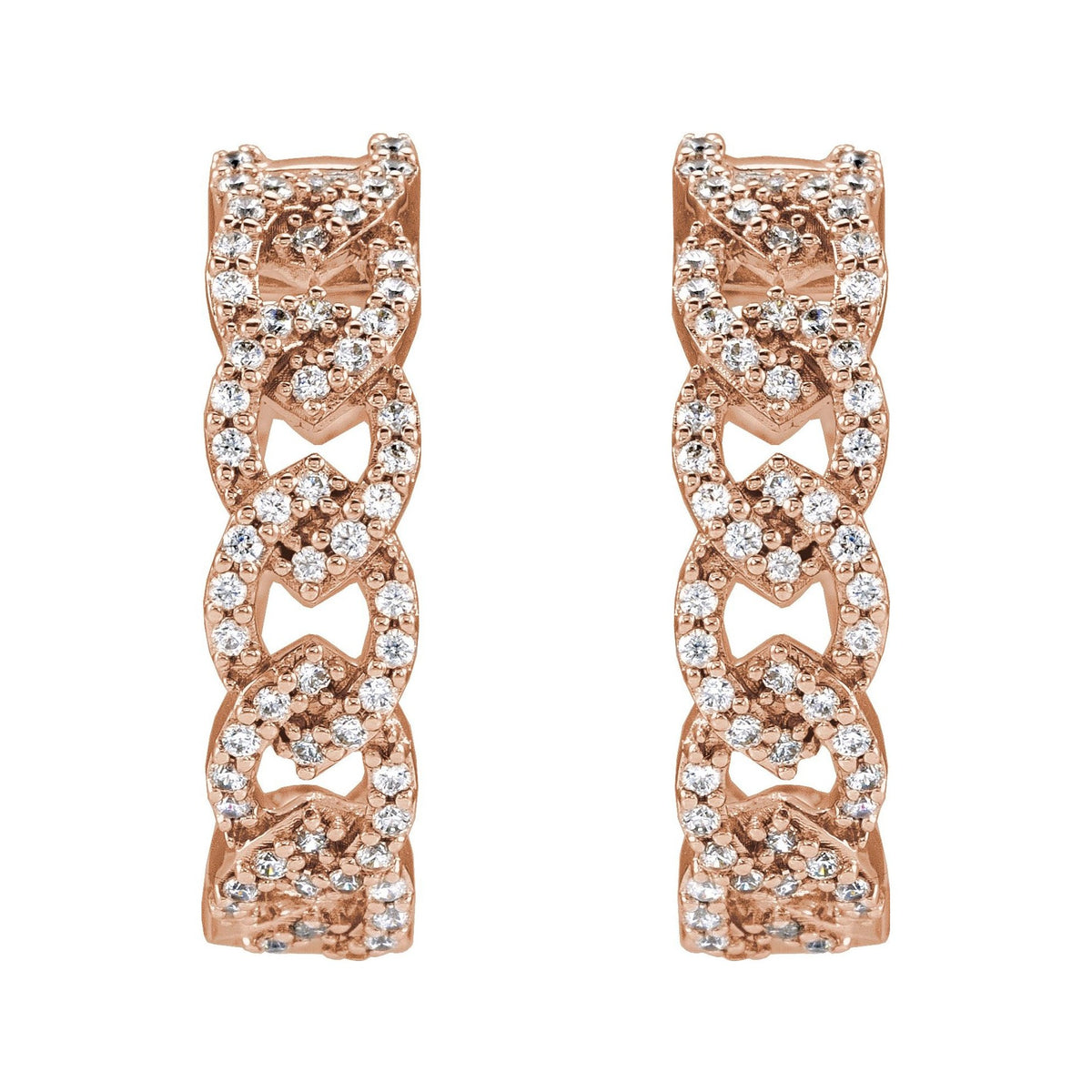 Sapphire Row Lab-Grown Diamond Pavé Chain Link Hoop Earrings - 14K Rose Gold (view 2)