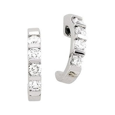 Sapphire Row Natural Diamond Tension-Set J-Hoop Earrings - 14K White Gold