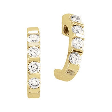 Sapphire Row Natural Diamond Tension-Set J-Hoop Earrings - 14K Yellow Gold