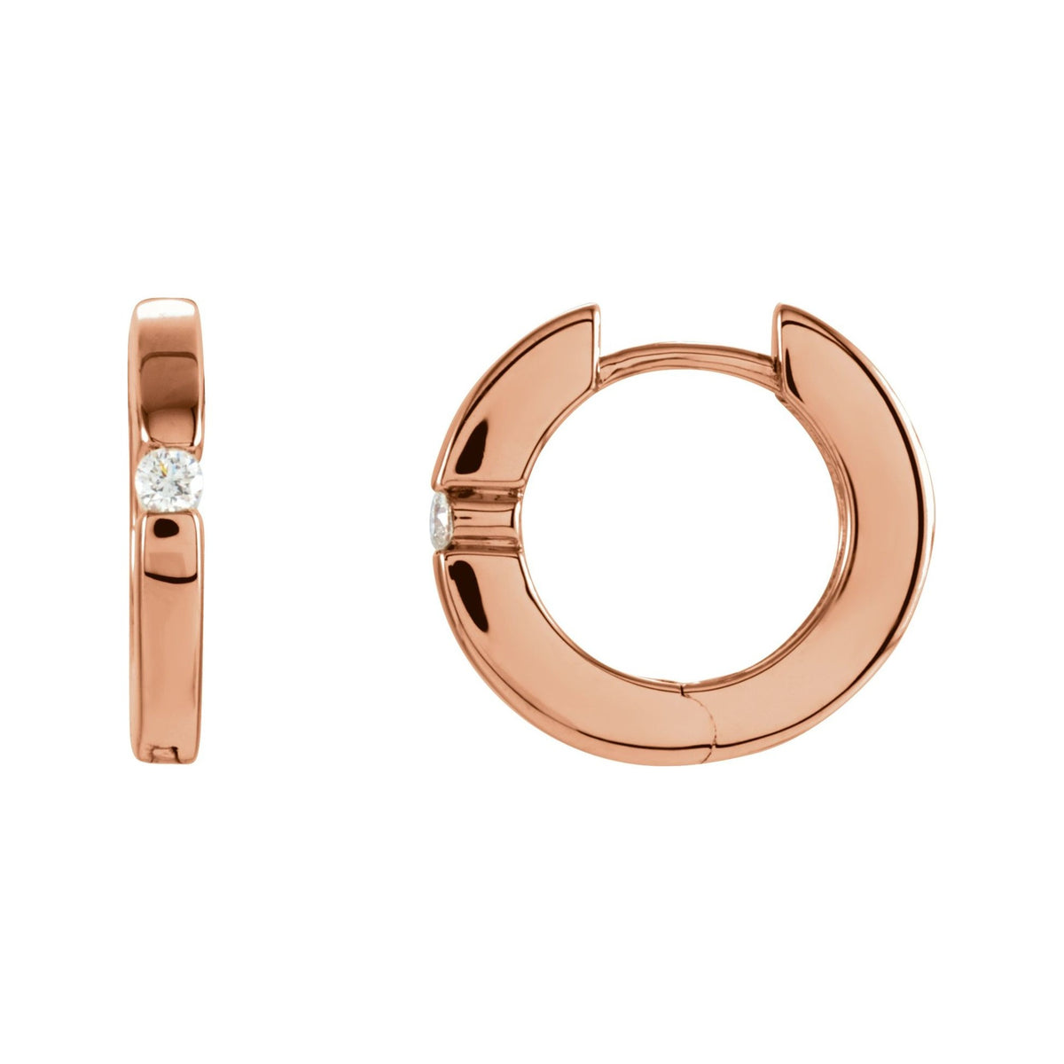 Sapphire Row Natural Diamond Flush-Set Huggie Earrings - 14K Rose Gold
