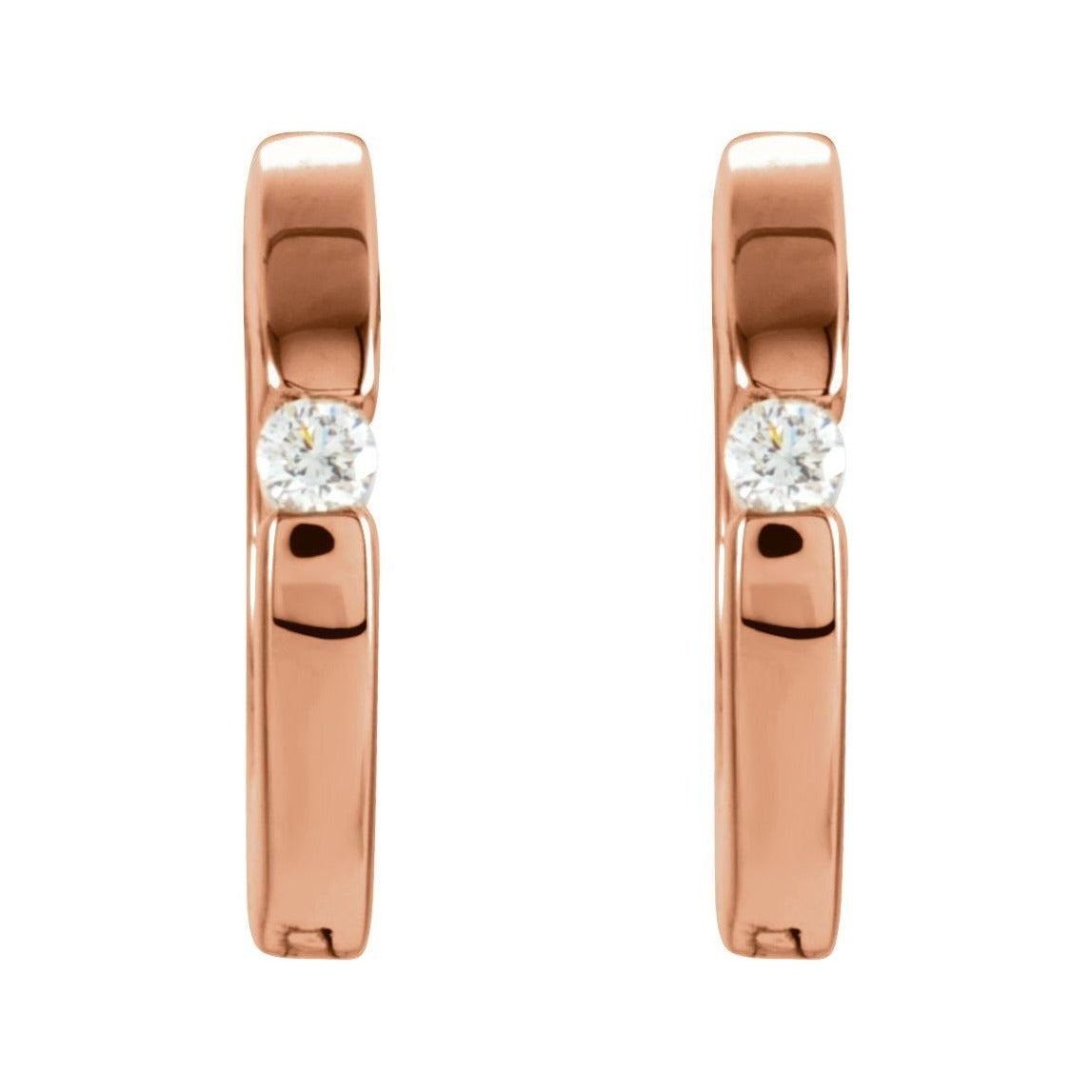 Sapphire Row Natural Diamond Flush-Set Huggie Earrings - 14K Rose Gold (view 2)