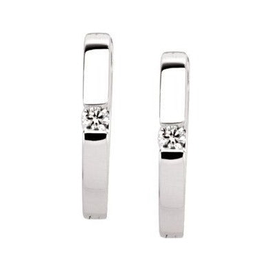 Sapphire Row Natural Diamond Flush-Set Huggie Earrings - 14K White Gold (view 2)