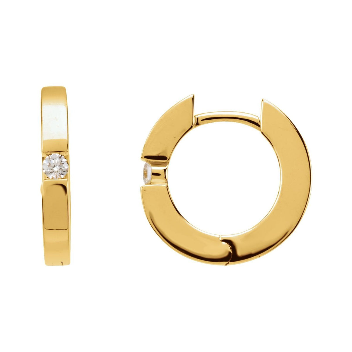 Sapphire Row Natural Diamond Flush-Set Huggie Earrings - 14K Yellow Gold