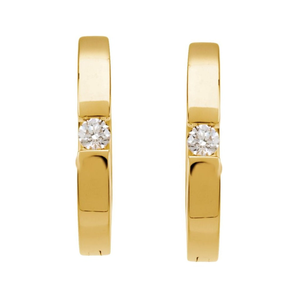 Sapphire Row Natural Diamond Flush-Set Huggie Earrings - 14K Yellow Gold (view 2)