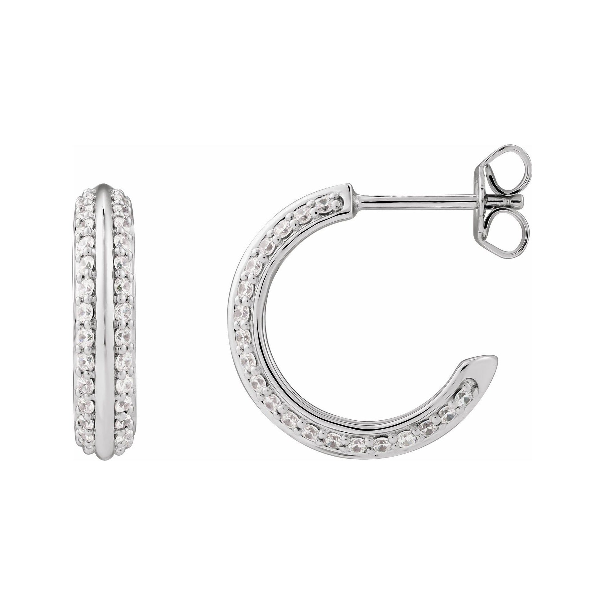 Sapphire Row Natural Diamond Pavé Border Hoop Earrings - 14K White Gold