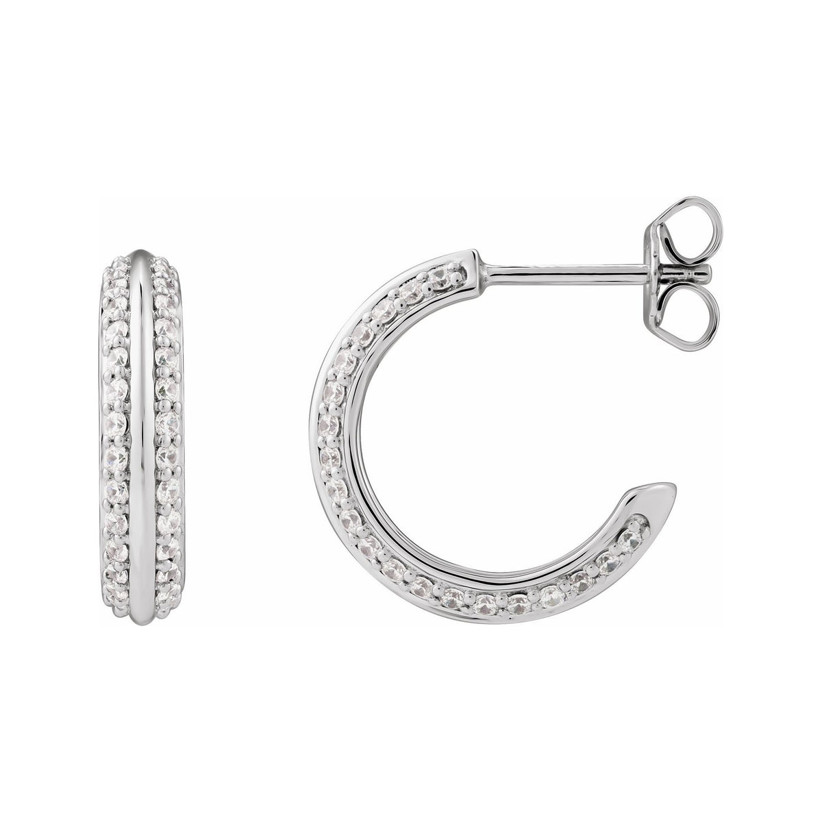 Sapphire Row Natural Diamond Pavé Border Hoop Earrings - 14K White Gold