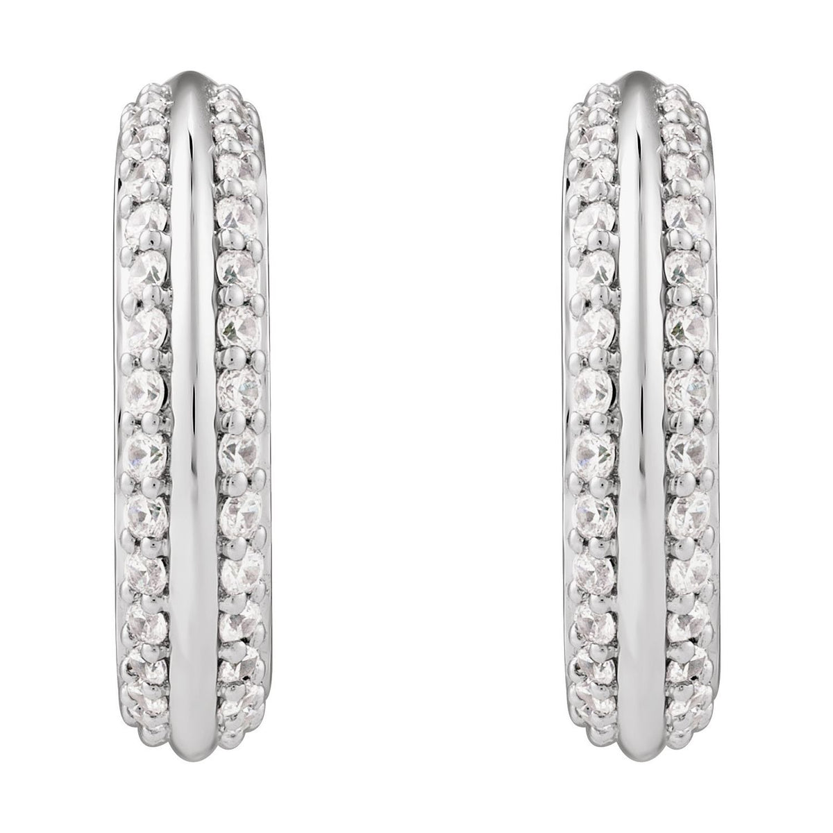 Sapphire Row Natural Diamond Pavé Border Hoop Earrings - 14K White Gold (view 2)