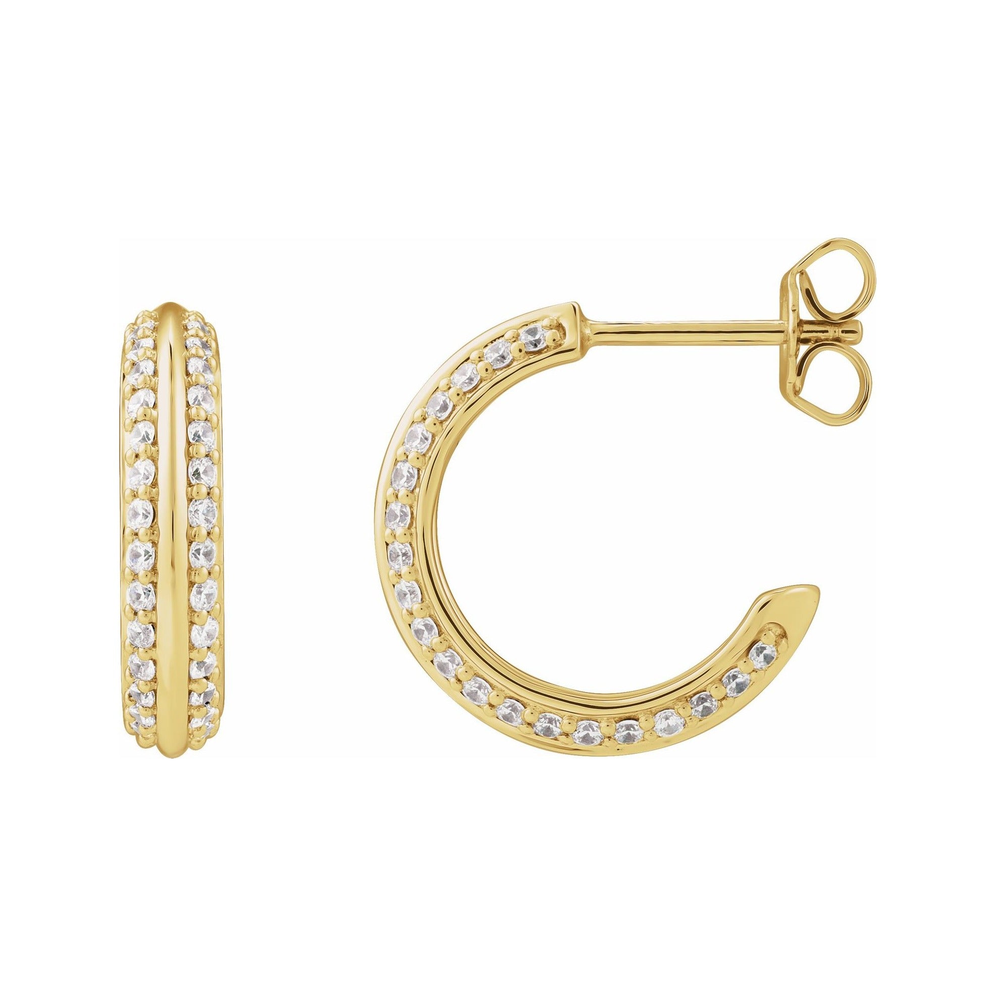 Sapphire Row Natural Diamond Pavé Border Hoop Earrings - 14K Yellow Gold