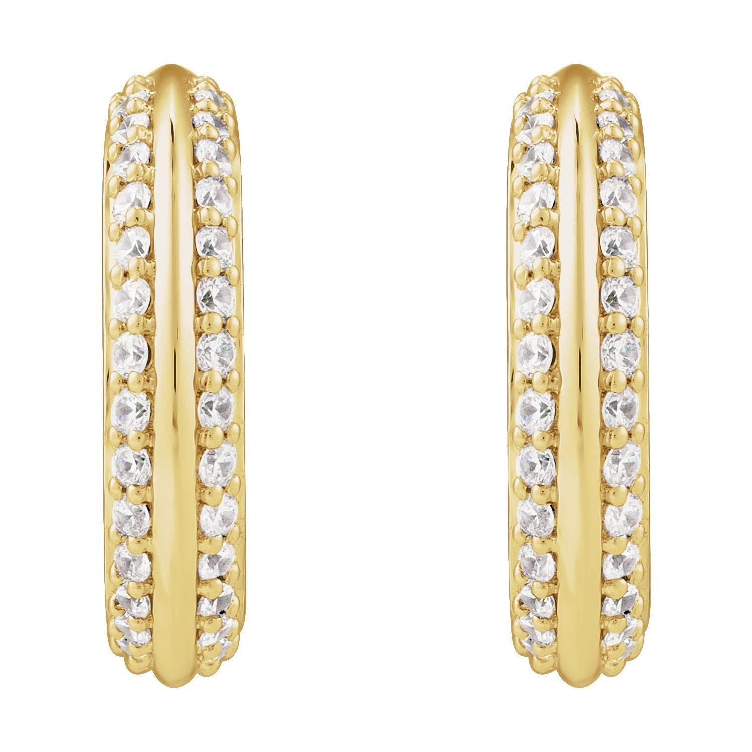 Sapphire Row Natural Diamond Pavé Border Hoop Earrings - 14K Yellow Gold (view 2)
