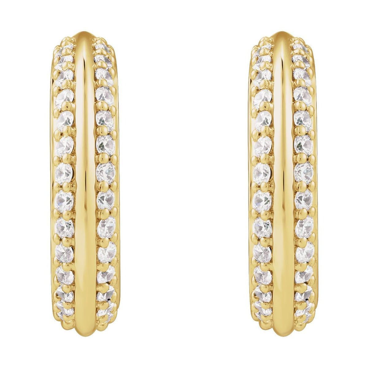 Sapphire Row Natural Diamond Pavé Border Hoop Earrings - 14K Yellow Gold (view 2)