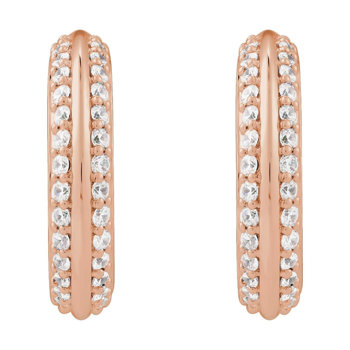 Sapphire Row Natural Diamond Pavé Border Hoop Earrings - 14K Rose Gold (view 2)