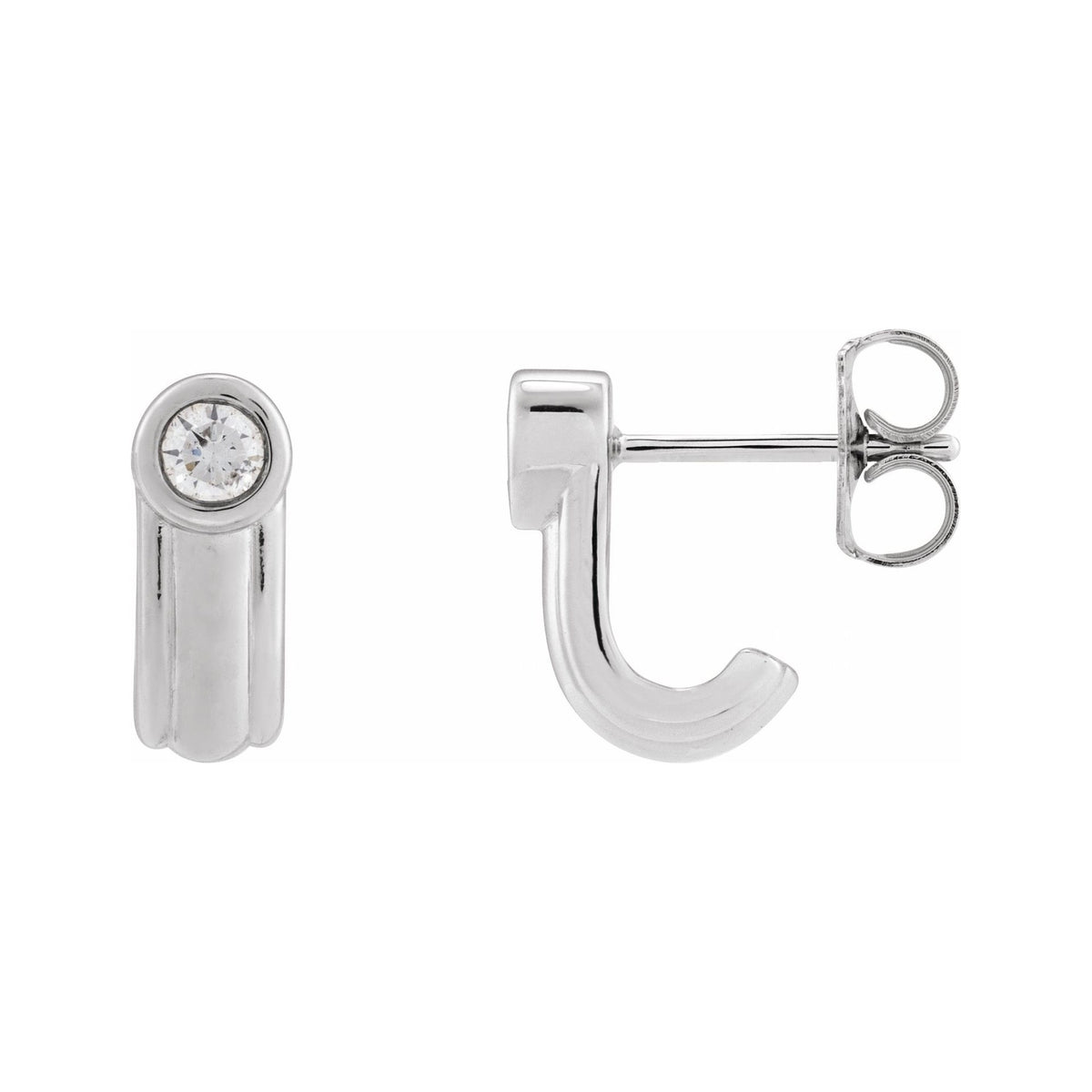 Sapphire Row Natural Diamond Solitaire J-Hoop Earrings - 14K White Gold