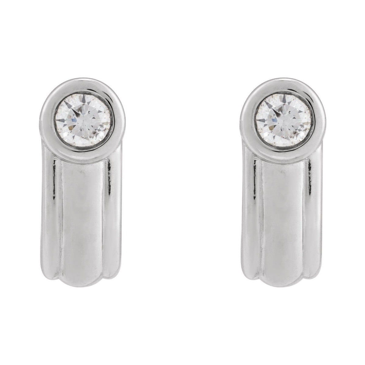 Sapphire Row Natural Diamond Solitaire J-Hoop Earrings - 14K White Gold (view 2)