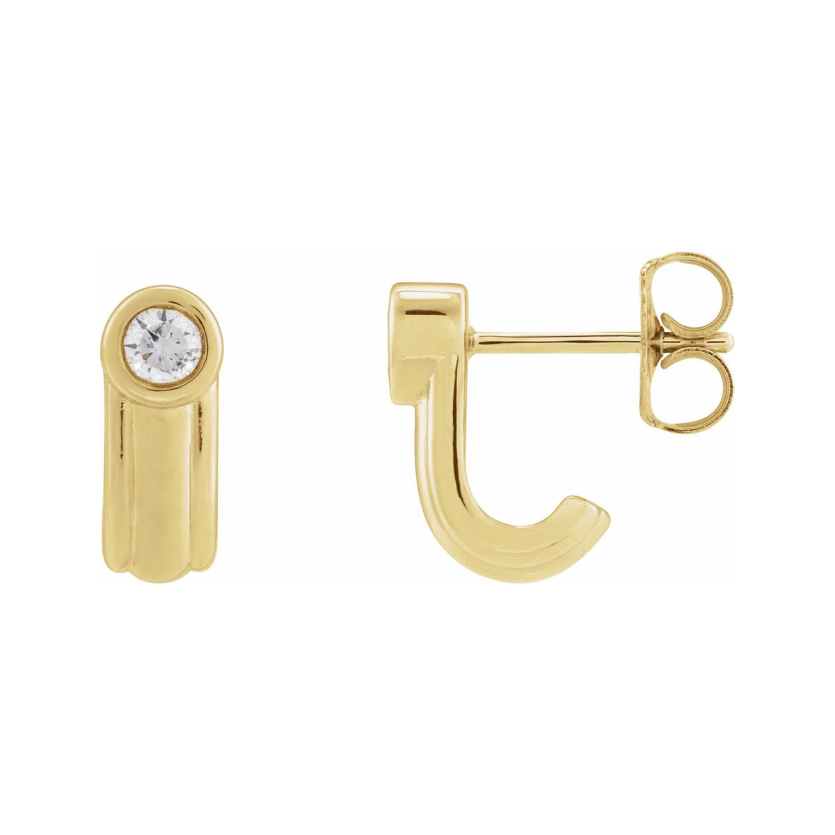 Sapphire Row Natural Diamond Solitaire J-Hoop Earrings - 14K Yellow Gold