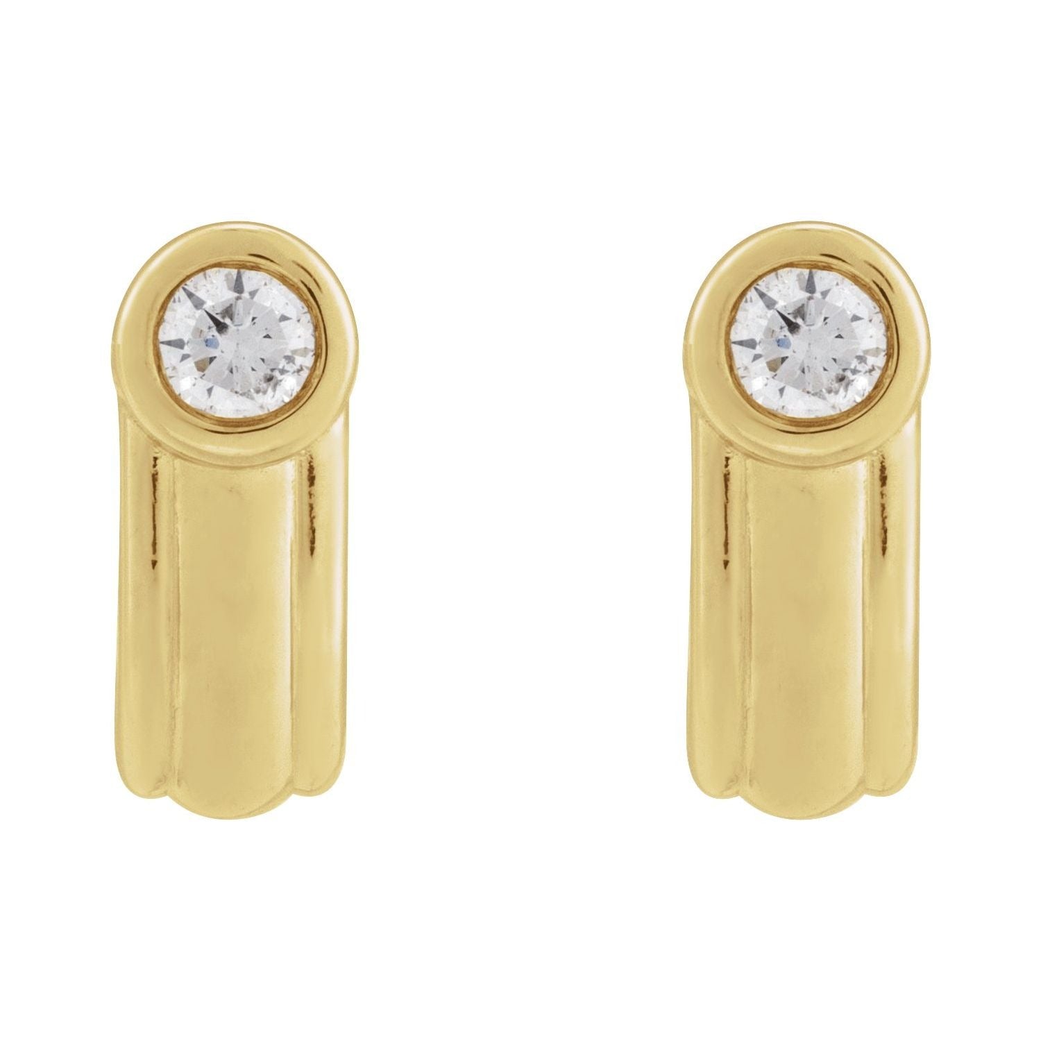 Sapphire Row Natural Diamond Solitaire J-Hoop Earrings - 14K Yellow Gold (view 2)