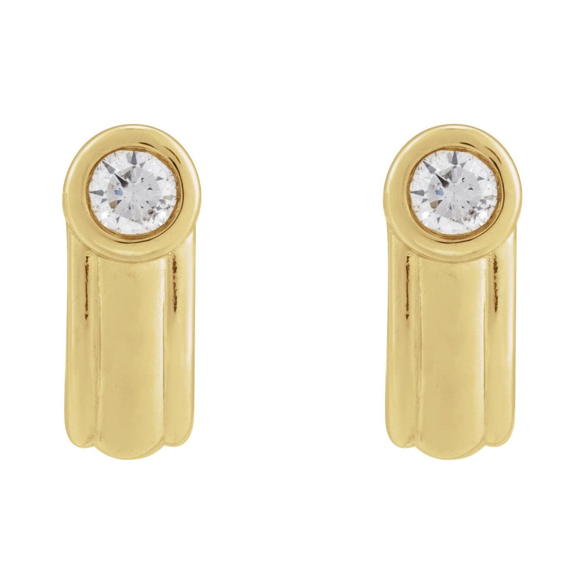 Sapphire Row Natural Diamond Solitaire J-Hoop Earrings - 14K Yellow Gold (view 2)
