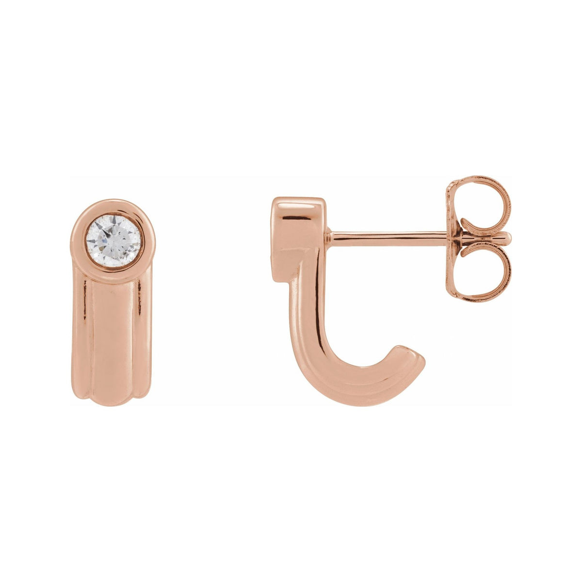 Sapphire Row Lab-Grown Diamond Solitaire J-Hoop Earrings - 14K Rose Gold