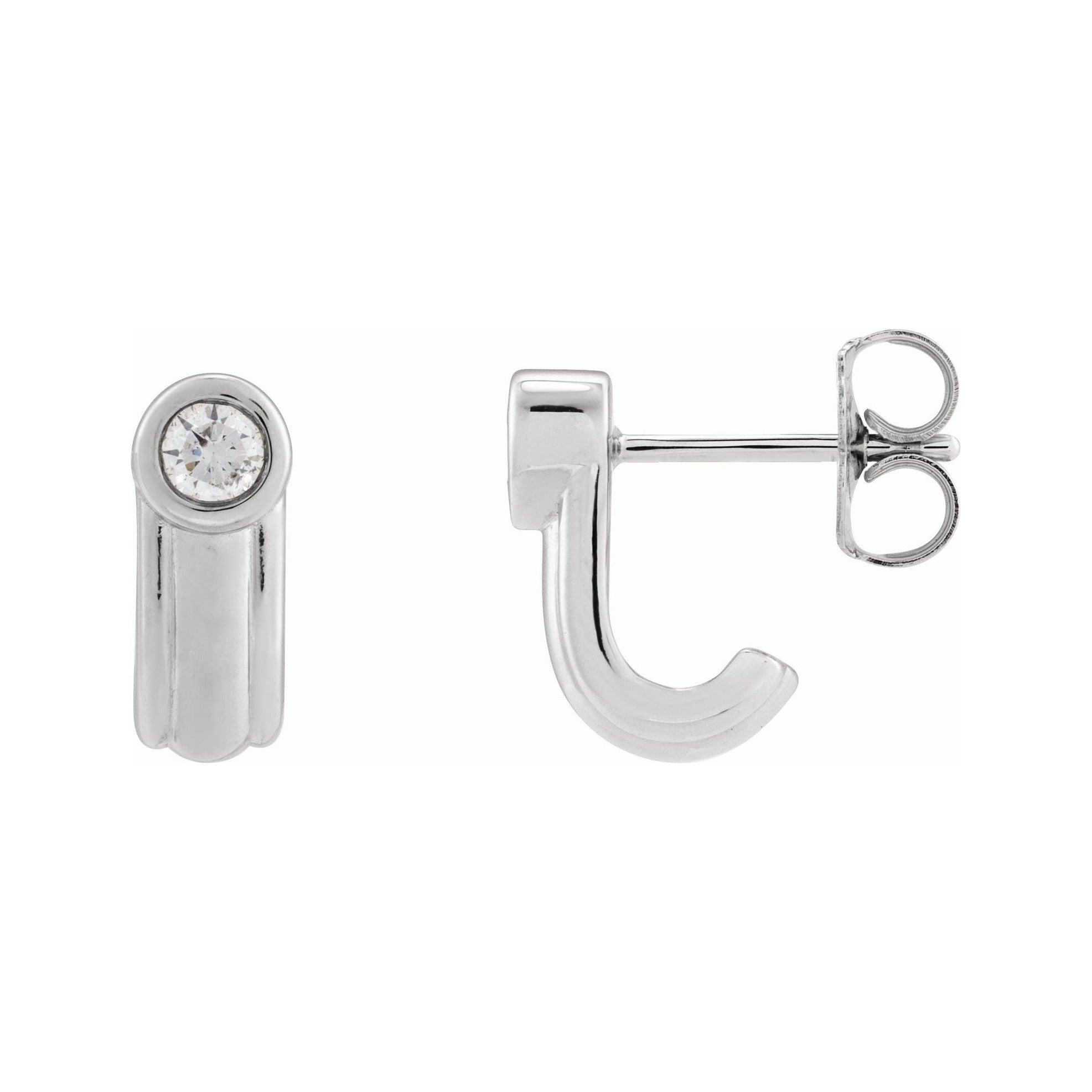 Sapphire Row Lab-Grown Diamond Solitaire J-Hoop Earrings - 14K White Gold