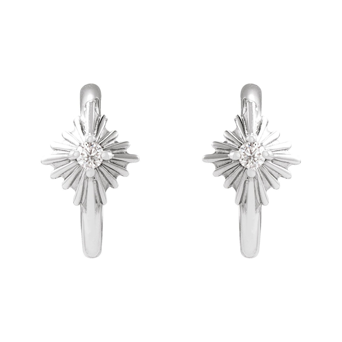 Sapphire Row Natural Diamond Star Huggie Earrings - Platinum (view 2)