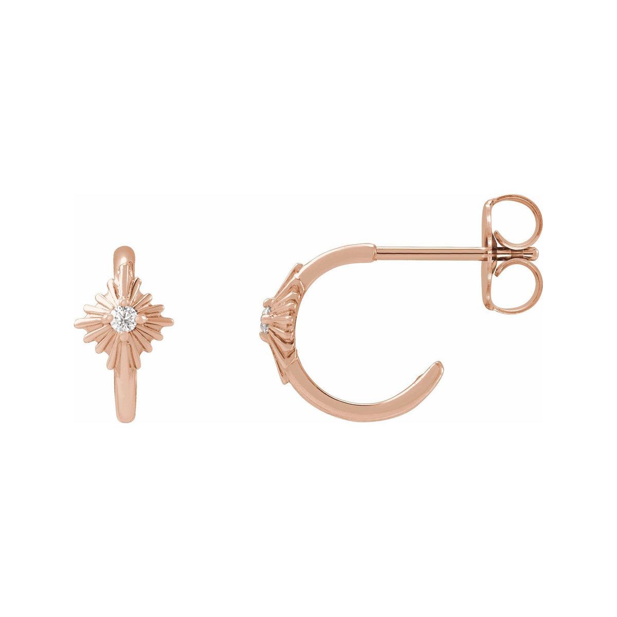 Sapphire Row Natural Diamond Star Huggie Earrings - 14K Rose Gold