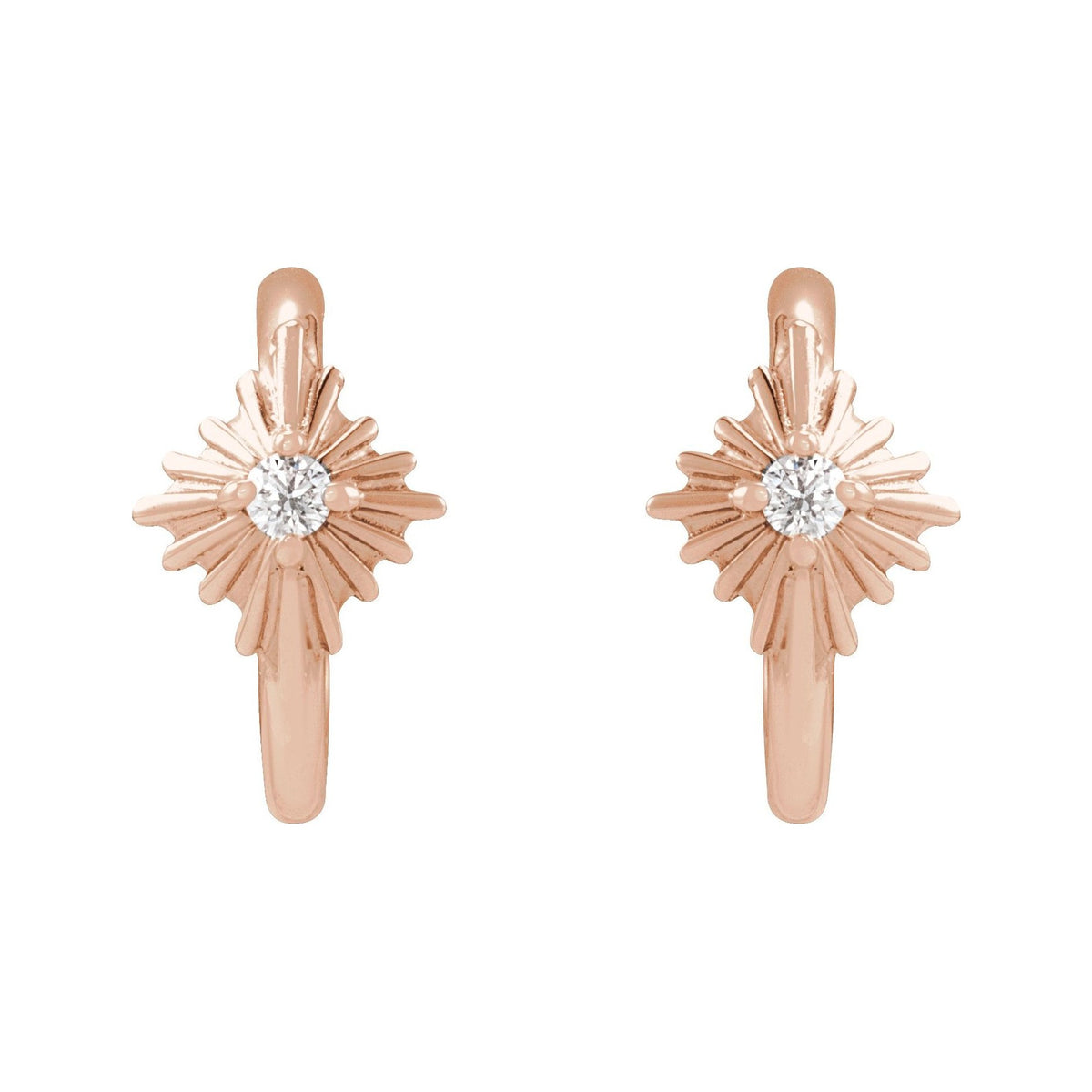 Sapphire Row Natural Diamond Star Huggie Earrings - 14K Rose Gold (view 2)