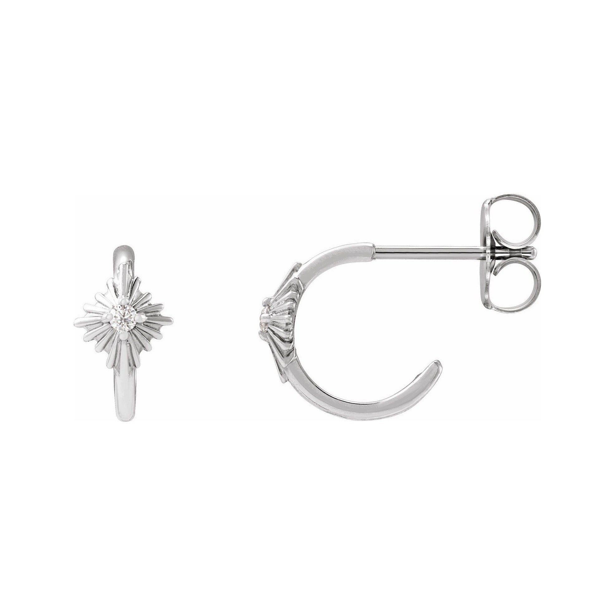 Sapphire Row Natural Diamond Star Huggie Earrings - 14K White Gold