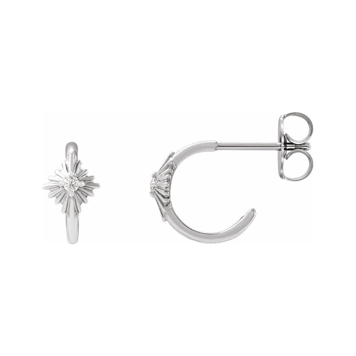 Sapphire Row Natural Diamond Star Huggie Earrings - 14K White Gold