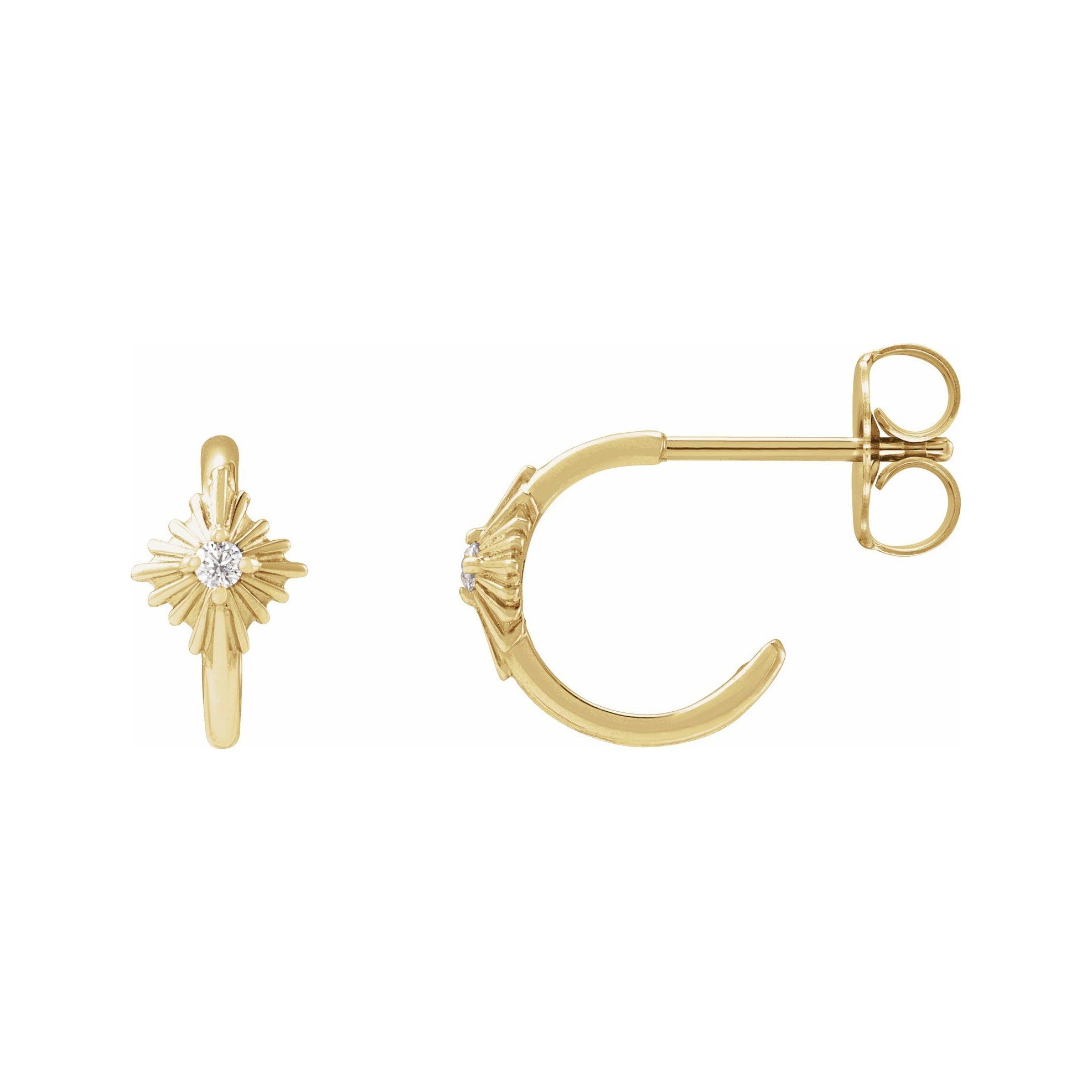 Sapphire Row Natural Diamond Star Huggie Earrings - 14K Yellow Gold