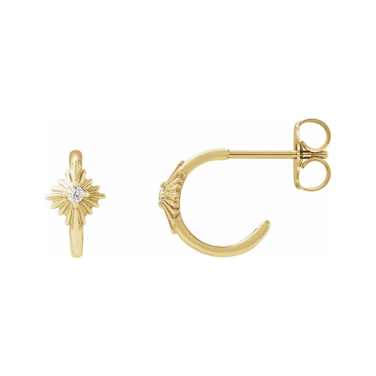 Sapphire Row Natural Diamond Star Huggie Earrings - 14K Yellow Gold