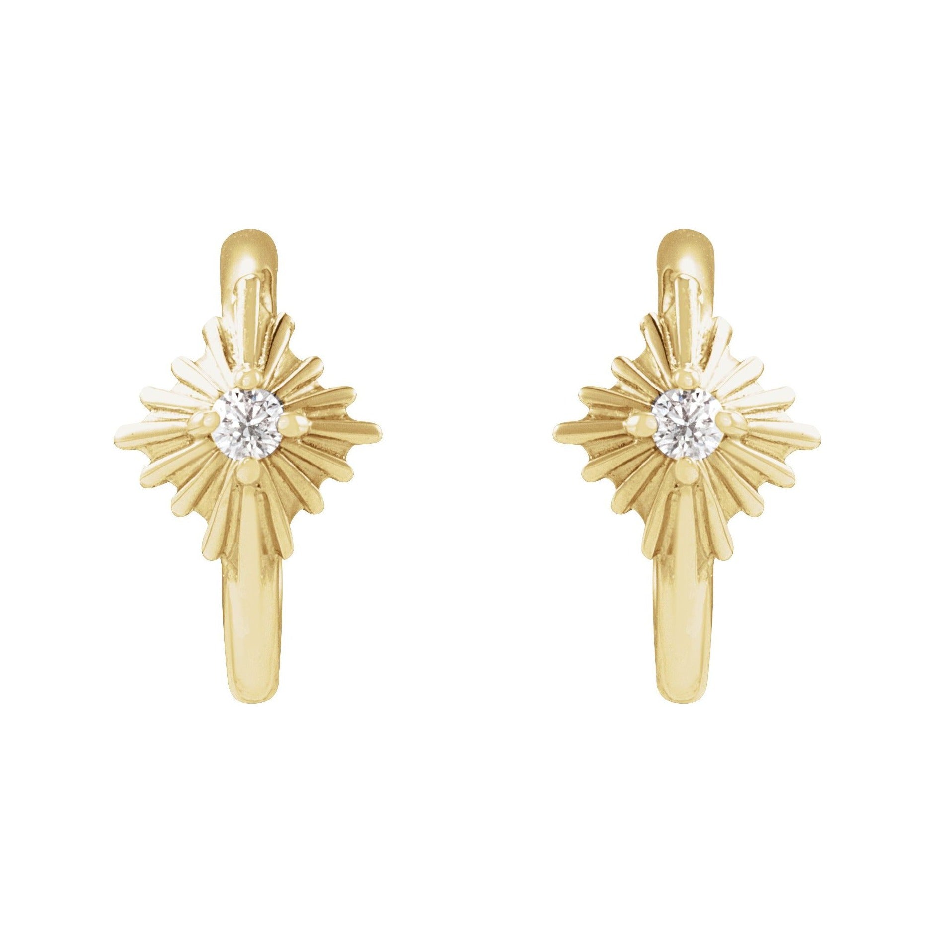 Sapphire Row Natural Diamond Star Huggie Earrings - 14K Yellow Gold (view 2)