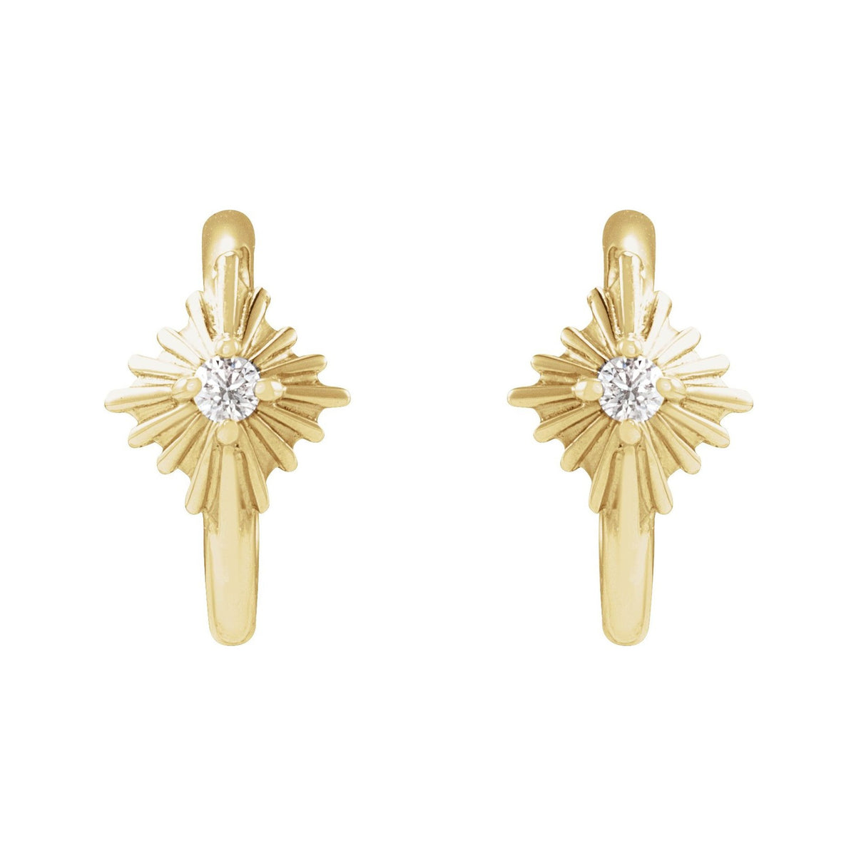 Sapphire Row Natural Diamond Star Huggie Earrings - 14K Yellow Gold (view 2)