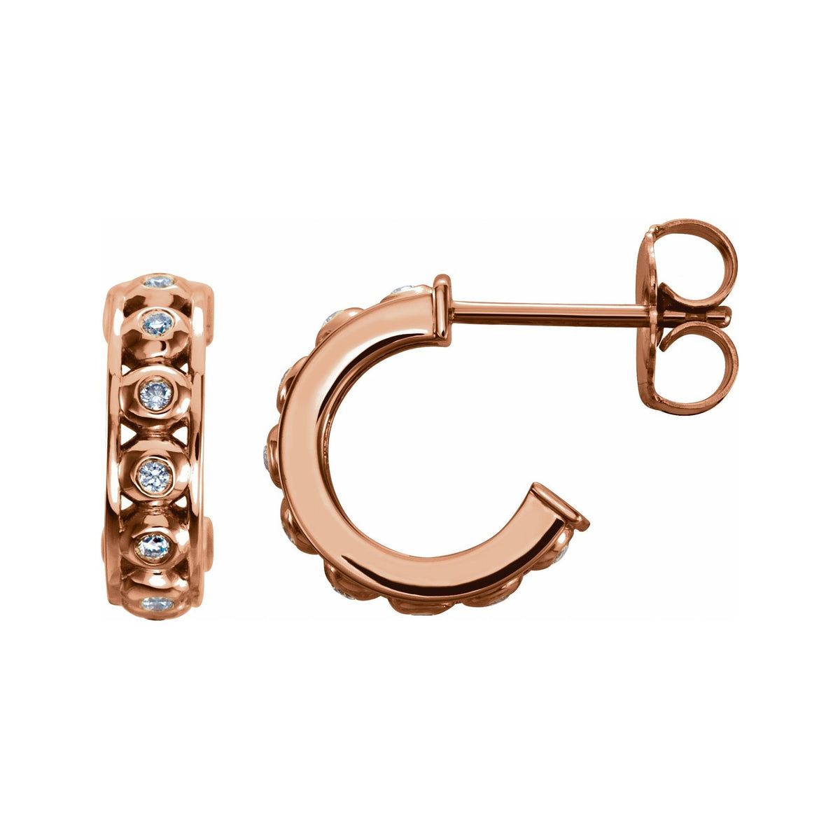 Sapphire Row Natural Diamond Bezel-Set Huggie Earrings - 14K Rose Gold