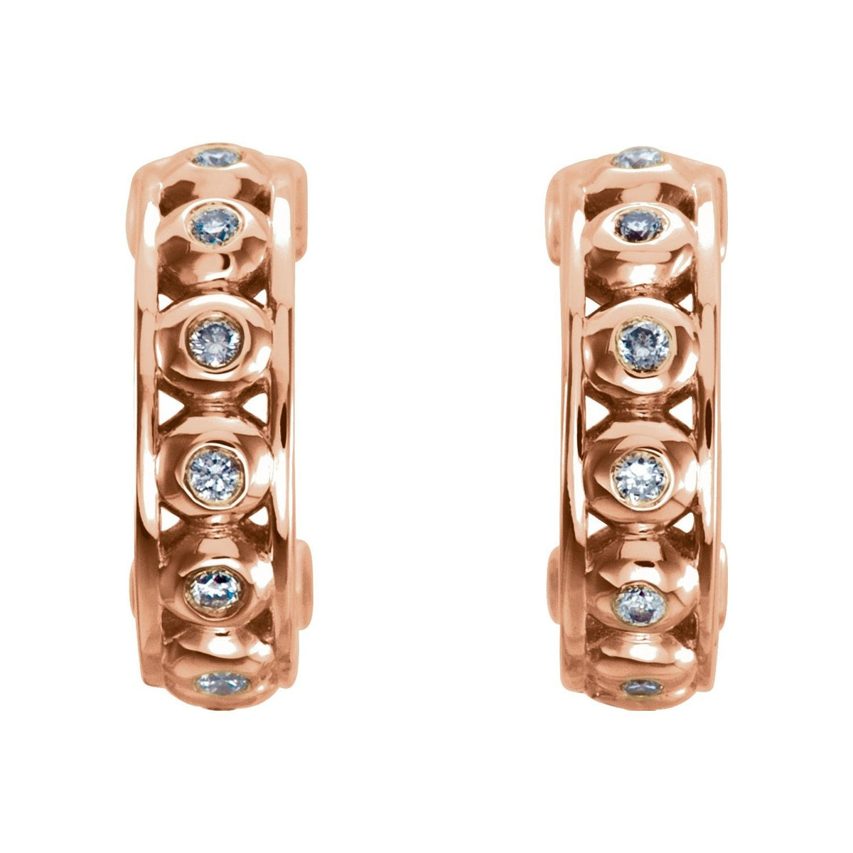 Sapphire Row Natural Diamond Bezel-Set Huggie Earrings - 14K Rose Gold (view 2)
