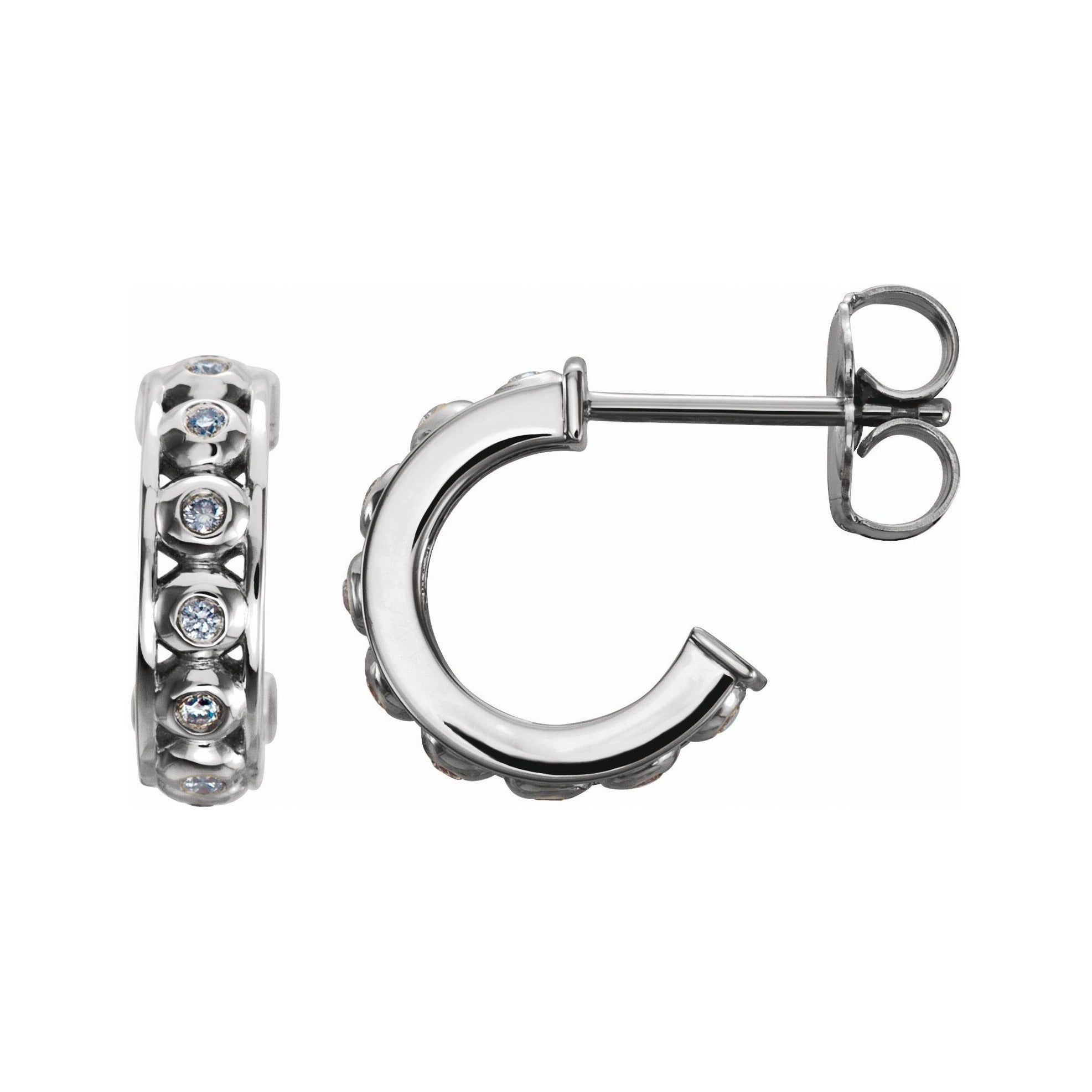 Sapphire Row Natural Diamond Bezel-Set Huggie Earrings - 14K White Gold