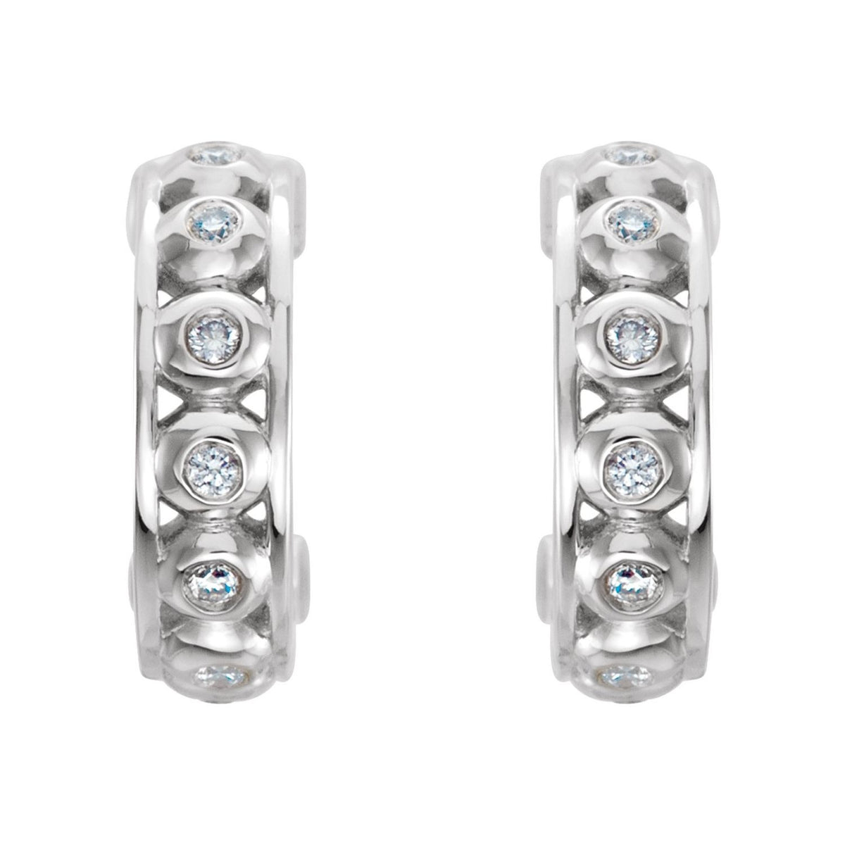 Sapphire Row Natural Diamond Bezel-Set Huggie Earrings - 14K White Gold (view 2)