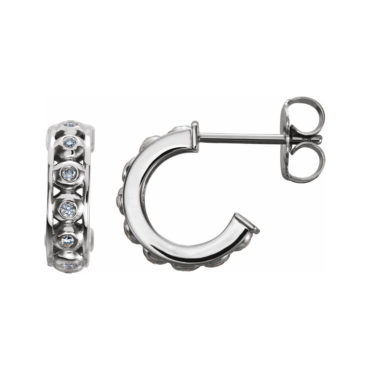 Sapphire Row Natural Diamond Bezel-Set Huggie Earrings - Platinum
