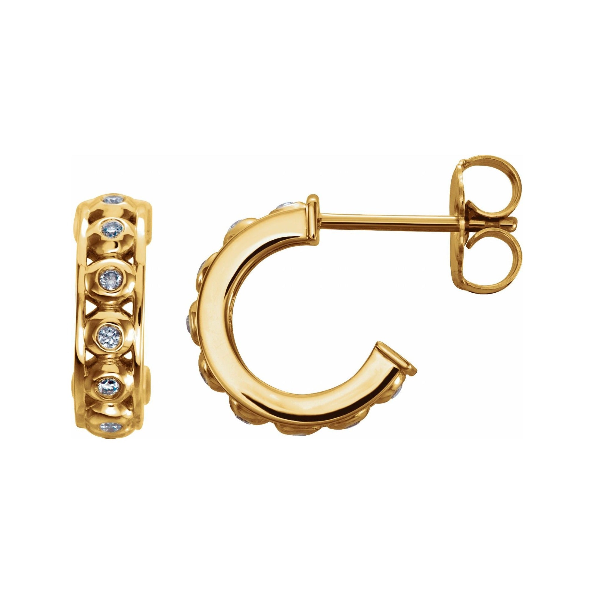 Sapphire Row Natural Diamond Bezel-Set Huggie Earrings - 14K Yellow Gold